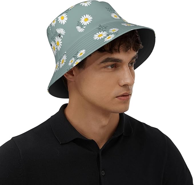 Small Daisy Green Chrysanthemum Flower Bucket Hats Fashion Sun Cap Packable Outdoor Fisherman Hat for Women and Men