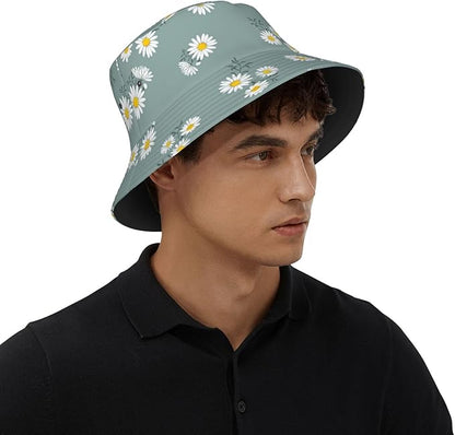 Small Daisy Green Chrysanthemum Flower Bucket Hats Fashion Sun Cap Packable Outdoor Fisherman Hat for Women and Men
