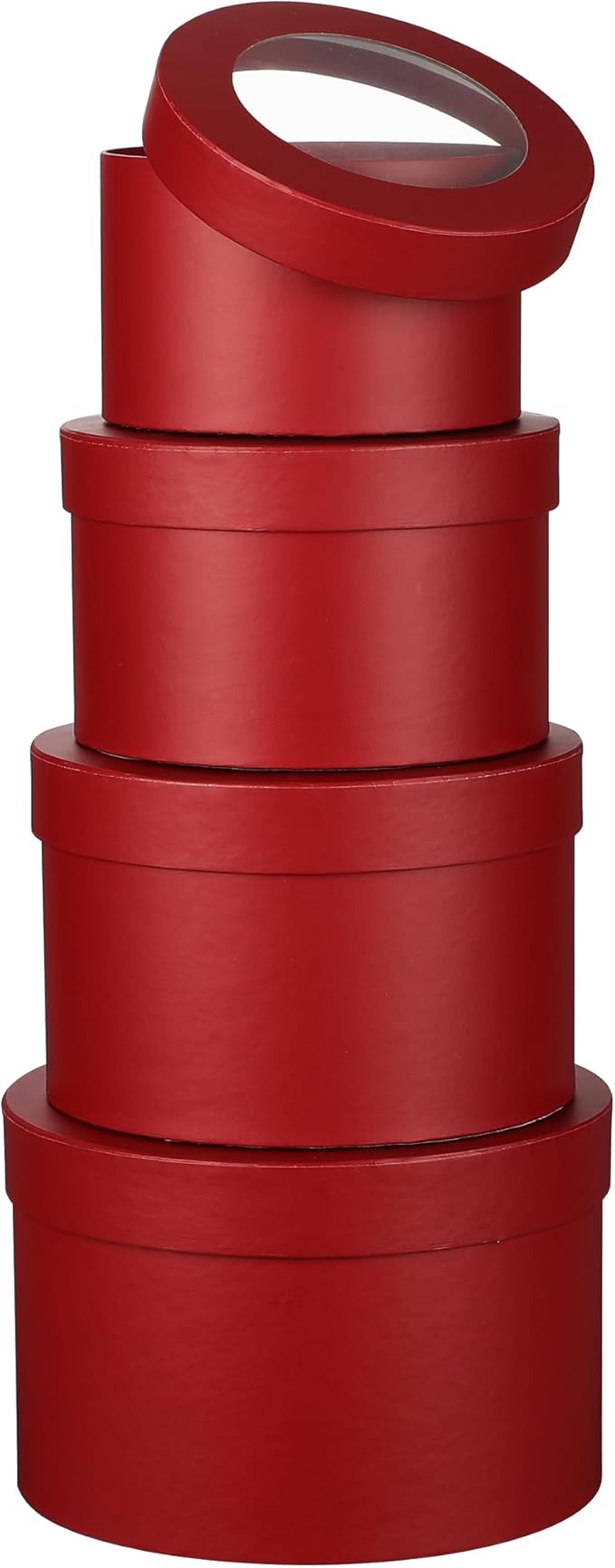 Flower Boxes for Arrangements Nesting Round Gift Boxes with Clear Lids Red Round Boxes for Flowers Set of 4 Assorted Sizes Flower Boxes for Flower Arrangements, Valentine's Day, Mother's Day,