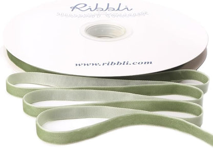 Ribbli Sage Green Velvet Ribbon 3/8 Inches Continuous 25 Yard Spool Green Christmas Ribbon for Gift Wrapping Crafts Home Decor