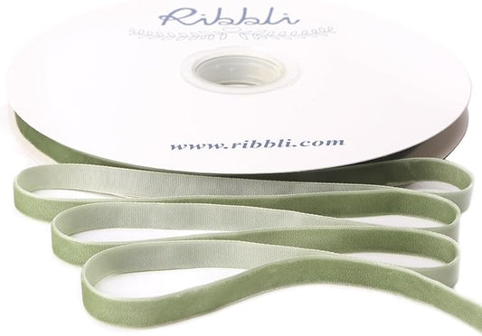 Ribbli Sage Green Velvet Ribbon 3/8 Inches Continuous 25 Yard Spool Green Christmas Ribbon for Gift Wrapping Crafts Home Decor