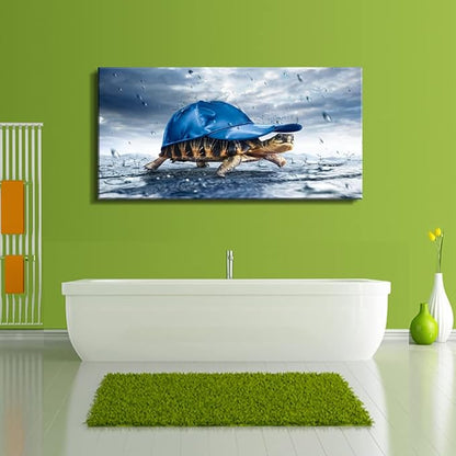 Lovely Sea Turtle Picture Canvas Wall Art for Bathroom Decor,Animal Canvas Print Paintings Artwork for Living Room Home Office Kitchen Wall Decoration,Stretched 20x40 inches Framed Ready to Hang
