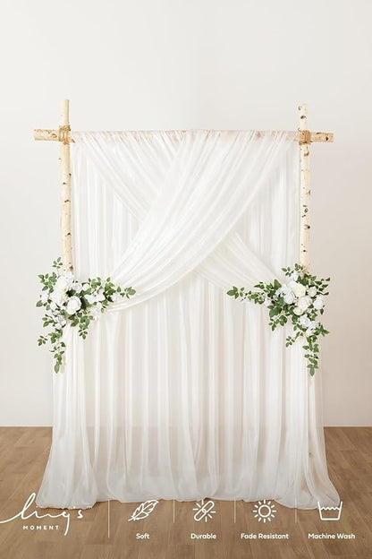 Ling's moment White Backdrop Curtains, 10Ft x 23Ft Long Sheer Wrinkle-Free Background Backdrop Curtain&Table Cloth for Birthday Party Wedding Baby Shower Photo Booth Decor