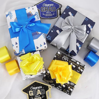 TONIFUL 2 Inch x 25 Yards Wide Gold Yellow Satin Ribbon Solid Fabric Ribbon for Gift Wrapping Crafts Chair Sash Eternal Flower Invitation Cards Hair Bows Sewing Party Wedding Decoration