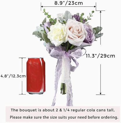 Rinlong 9" Wedding Bouquet for Bride Bridal Bridesmaid Artificial Flowers Pastel Purple Silk Tossing Wedding Prom Bouqeut