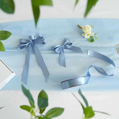 MEEDEE Dusty Blue Ribbon 1 Inch Dusty Blue Satin Ribbon Lux Double Faced Satin Ribbons by 50 Yards Polyester Blue Wrapping Ribbons for Crafts, Weddings, Flower Bouquet, Holiday Decorating