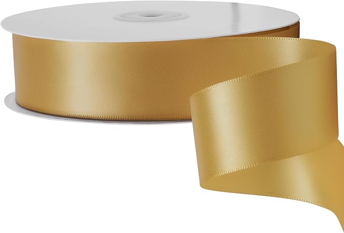 LIUYAXI Old Gold Double Faced Satin Ribbon, 1-1/2" X Continuous 25 Yards, Ribbons Perfect for Gift Wrapping Wedding Bouquet Decor DIY Craft Bow Making & Other Projects