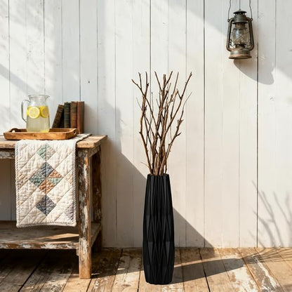 Black Ceramic Tall Floor Vase – 15.7" Modern Minimalist Decorative Large Vase for Living Room Corner, Entryway, or Office Home Decor