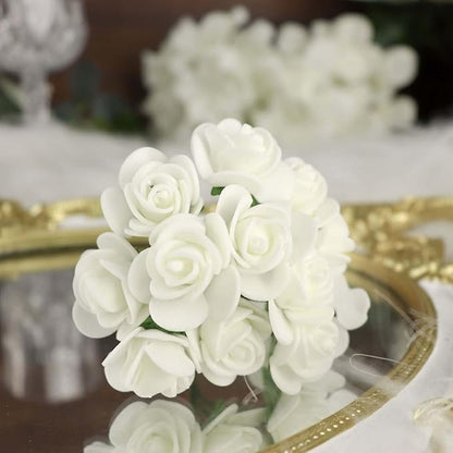 Efavormart 48 Roses | 4" Tall White Real Touch Artificial DIY Foam Rose Flowers with Stem, Craft Rose Buds