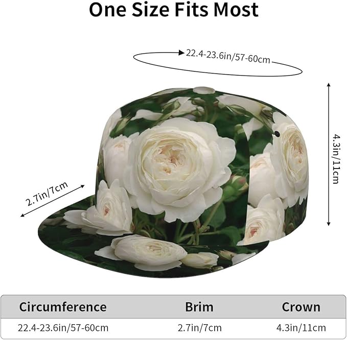 ASYG Rose Baseball Cap Women Hat Fashion Flat Bill Brim Flowers Adjustable Hats Cute Cap