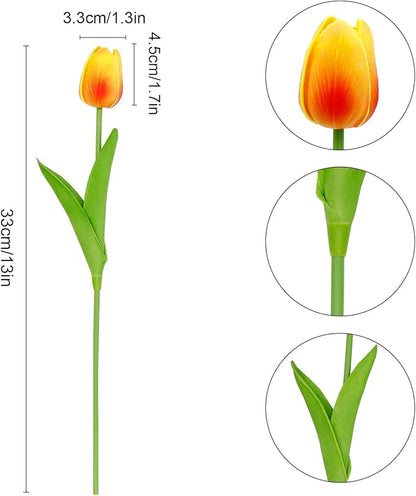 36 PCS Orange Tulips Artificial Flowers 13" PU Fake Flowers for Wedding Home Decor(Orange)