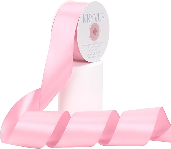 Pink Satin Ribbon, Double Faced 2 Inch X 25 Yards Pink Ribbon, Premium Satin Ribbon for Gift Wrapping, Crafts, Hair Bow Making, Sewing, Flower Bouquet, Wedding Party Decor