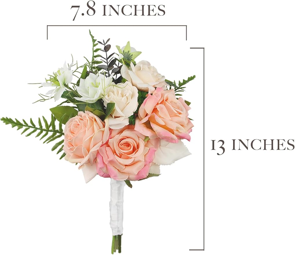 Rinlong 1Pc Pink Champagne Bridesmaids Bouquet Artificial Wedding Bouquets for Bridesmaid Silk Bouquet for Homecoming Prom
