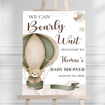 Personalized Baby Shower Welcome Sign For Outdoor, Custom Hot Air Balloon Baby Shower Yard Sign, We Can Bearly Wait Baby's Decorations Sign, Hot Air Balloon Sign For Boy Girl