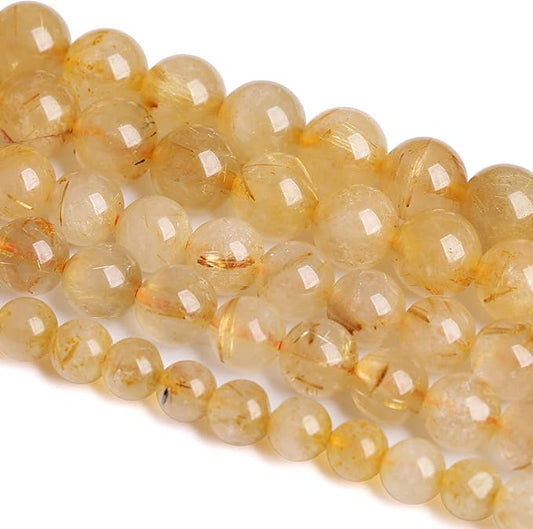 4MM 88PCS Natural Stone Golden Rutile Quartz Beads Gemstone 2A Grade Actinolite Semi Precious Crystal Loose Beads for Jewelry Making DIY Bracelet Necklace 1 Strand