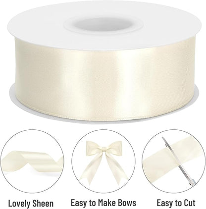 KINGLAKE Pearl Ivory Satin Ribbon – 1 1/2'' x 100 Yards Polyester Ivory Ribbon for Gift Wrapping, Wedding, Party Decoration, DIY Crafts, Floral Bouquets and Wreath Bows