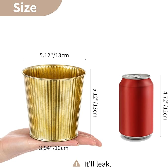 NUPTIO Gold Galvanized Vases for Centerpiece: 12 Pcs 5" Small Ribbed Vases for Flowers Bulk Metal Bucket Planter Pots for Wedding Table Home Decor