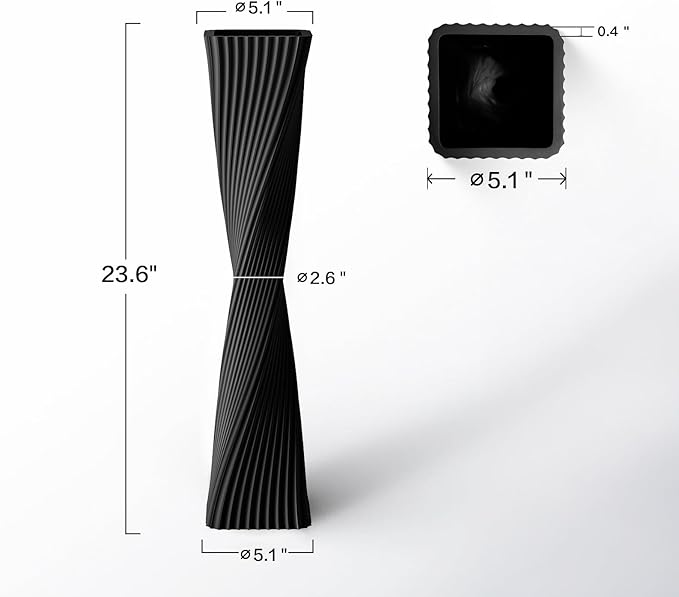 23.6" (60cm) Tall Black Floor Vase for Pampas Grass, Floor Vases for Modern Geometry Decor - Minimalist Skinny Unique Shape Flower Vase for Farmhouse Entryway, Fireplace,Shelf