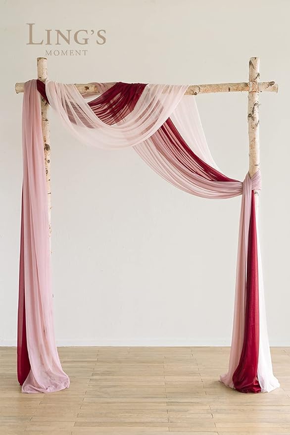 Ling's moment Wedding Arch Draping Fabric 3 Panels 20Ft Chiffon Fabric, Sheer Hanging Drapes Arrangement for Wedding Ceremony Backdrop Outdoors Party Swag Home Decor (Dusty Rose & Burgundy & Blush)