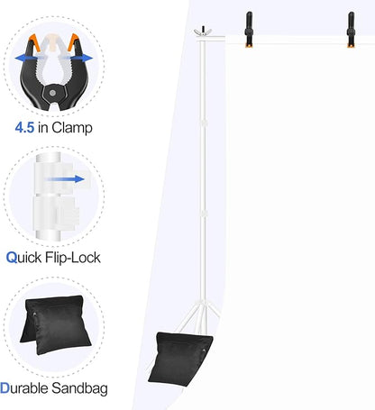 EMART Backdrop Stand 10x8.5ft(WxH) Photo Studio Adjustable Background Stand Support kit with 2 Crossbars, 8 Clamps, 2 Sandbags and Carry Bag for Parties, Events Decoration, Wedding, Photography -White