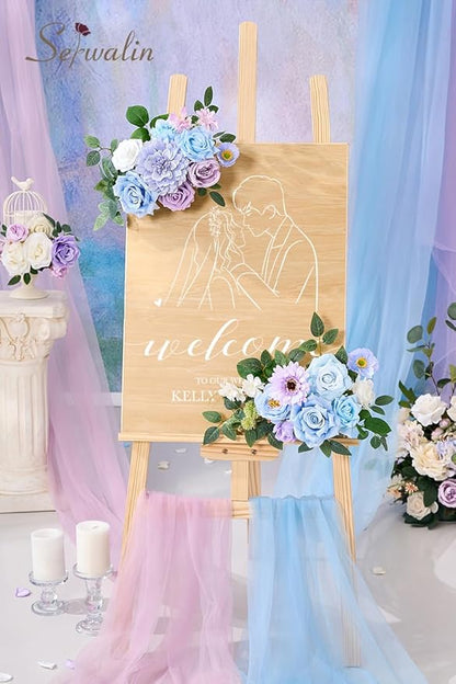 Serwalin Artificial Blue & Purple Flowers, Silk Fake Flowers for DIY Wedding Bouquets Cake Flowers, Table Centerpieces Baby Shower Birthday Party Home Decorations