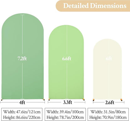 Boho Arch Backdrop Cover 7.2FT 6.6FT 6FT Stretchy Wedding Arch Covers Set of 3 Spandex Fitted Sage Green Light Green Cream Fabric Backdrop Cover for Party Baby Shower Birthday Decoration