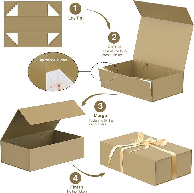 Luxury Large Gift Box 13.8"x9"x4.3" Storage Box Ribbon Magnetic Closure for Luxury Packaging Box for Mother's Day, Birthdays, Bridal Gifts,Weddings