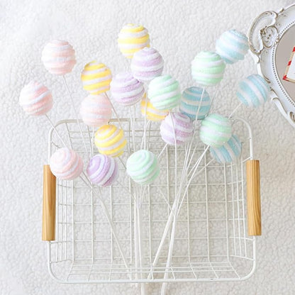 5Pcs Pastel Christmas Tree Ball Picks, 14.9” Macaron Color Woolen Spray with Gitter for Christmas Tree Topper Decorations Vase Filler Xmas Home Decor New Year Gifts (Ball)
