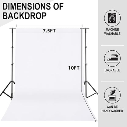 GFCC Wrinkle-Resistant White Backdrop Background for Photography Thick Photo Booth Backdrop for Photoshoot Background Screen Video Recording Parties Curtain(7.5FTX10FT)