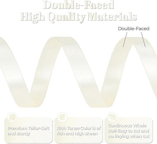 Ivory Satin Ribbon, Double Faced 3/8 Inch X 50 Yards Ivory Ribbon, Premium Satin Ribbon for Gift Wrapping, Crafts, Hair Bow Making, Sewing, Flower Bouquet, Wedding Party Decor