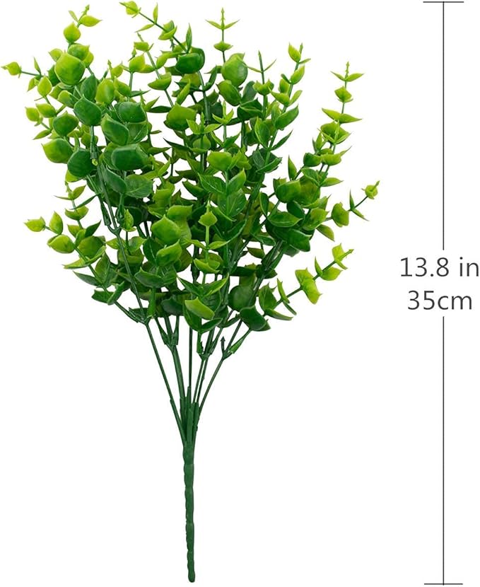 PASYOU Artificial Shrub, Fake Bush Simulation Eucalyptus Grass Greenery Leaves Plastic Plants Indoor Outdoor Outside Home Garden Office Bathroom Verandah Wedding Décor Decoration Planter Filler 8 Pcs