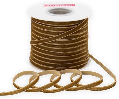 Nylon Khaki Velvet Ribbon Single Faced,1/4 Inch X 50 Yards Spool