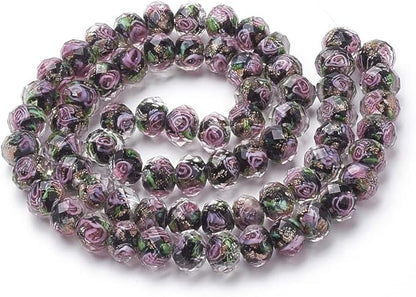 PH PandaHall 45pcs 9~12mm Gold Sand Lampwork Beads Glass Handmade Round Loose Beads for Rosary Making Jewelry Craft Making with 2mm Hole - Black