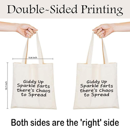 Funny Canvas Tote Bag, Cute Humor Gift for Women Friends, Reusable Shopping Grocery Bag for Work Beach Gym
