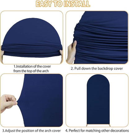 FUHSY 7.2 FT Wedding Arch Backdrop Stand and Navy Blue Arch Cover Set Metal Arch Stand Cover Balloon Party Backdrop Arches with Spandex Covers for Gender Reveal Baby Bridal Shower Birthday Decorations