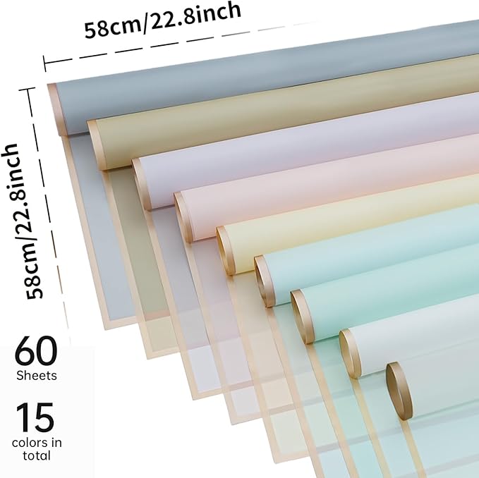Bupduq 60 Sheets 15 colors Flower Bouquet Wrapping Paper，Florist Supplies Waterproof Floral Bouquet Wrapping Paper Bouquet Accessorie，Flower Shop Packaging Pape for DIY Gift Wedding Birthday