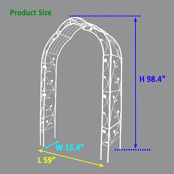 Metal Garden Arch, Assembly Garden Arbor Trellis Climbing Plants Support Rose Arch Outdoor Wedding Arch Party Events Archway (W59'' x H98.4'', Cream White)