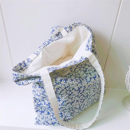 Cotton Canvas Tote Bag Reusable Soft Grocery Cloth Bag Floral Shoulder Bag for Beach Travel Shopping