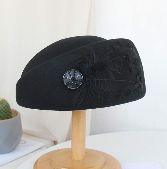 ORIDOOR Women Vintage 100% Wool Felt Flowers Bucket Cloche Bowler Hat Church Wedding Beret Hat