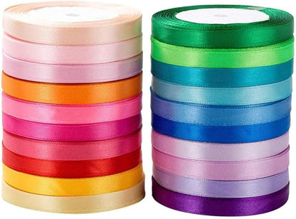 500 Yard Fabric Ribbon Satin Ribbon Rolls Silk Satin Roll, 25 Yard/Rolls, 20 Rolls, Satin Ribbon for Gift Package Wrapping Ribbon Bow Making Crafts Sewing Party Wedding, 2/5 Inch Wide