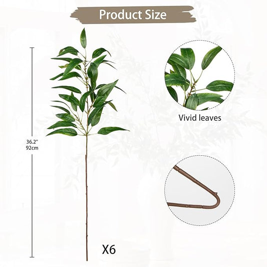 Faux Eucalyptus Stems Willow Eucalyptus Leaves 34” Long Fake Salix Leaves 6 Pcs Artificial Greenery Stems for DIY Bouquet Arrangements Centerpieces Shower Decorations-Artificial Eucalyptus Stems