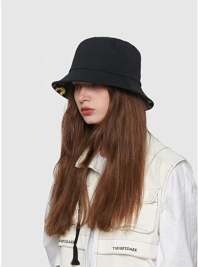 Malaxlx Unisex Bucket Hat Beach Sun Hat Aesthetic Fishing Hat for Men Women Teens, Reversible Double-Side-Wear
