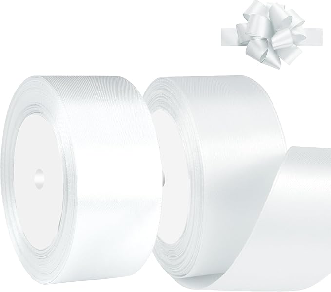 White Satin Ribbon 1-1/2 Inch x 2 Rolls White Wide Satin Fabric Ribbon for Gift Packaging, Christmas, Wedding, Flower Bouquet, Holiday Party, Invitation