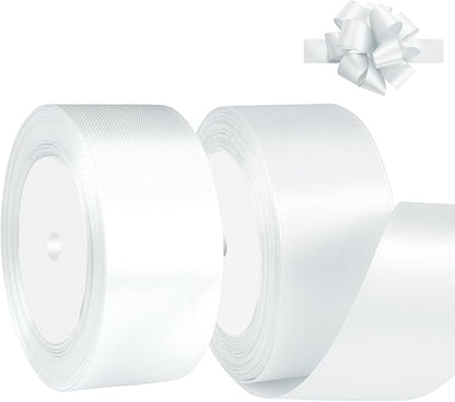 White Satin Ribbon 1-1/2 Inch x 2 Rolls White Wide Satin Fabric Ribbon for Gift Packaging, Christmas, Wedding, Flower Bouquet, Holiday Party, Invitation
