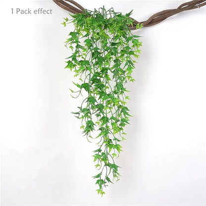 Artificial Hanging Vines, Fake Vine Plastic Plants Sweet Potato Leaves Ivy UV Resistant Greenery Décor Faux Flowers for Indoor Outdoor Garden Door Wall Wedding Party Table Decoration Green 4 Pack