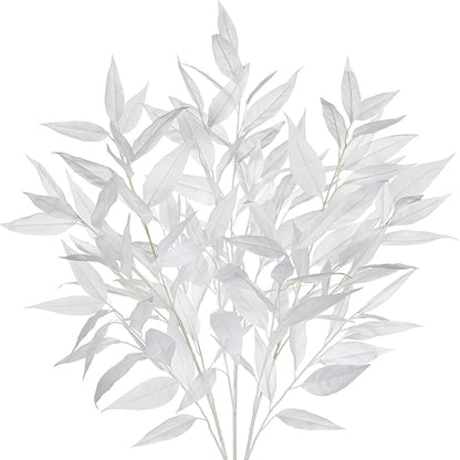 DILATATA 32 inch White Artificial Eucalyptus Spray Fall Eucalyptus Leaves Autumn Leaf Branches Faux Fall Stems for Floral Arrangement Autumn Festival Thanksgiving Decor
