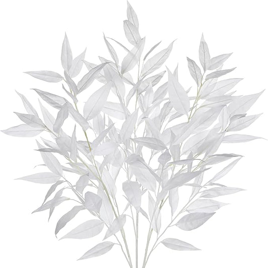 DILATATA 32 inch White Artificial Eucalyptus Spray Fall Eucalyptus Leaves Autumn Leaf Branches Faux Fall Stems for Floral Arrangement Autumn Festival Thanksgiving Decor