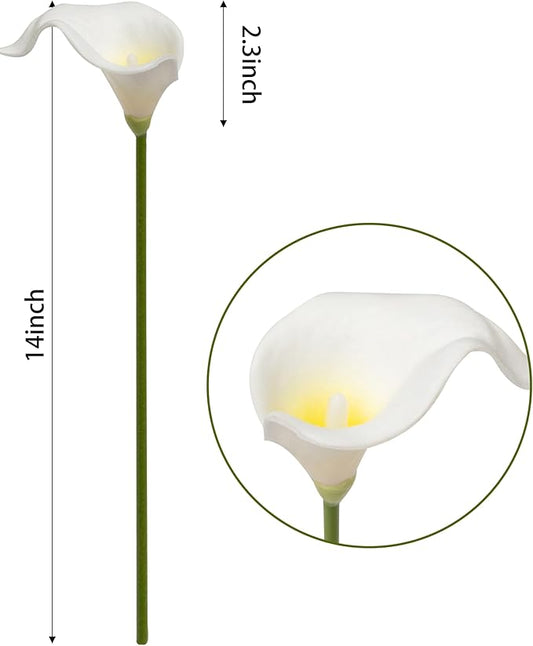 DuHouse 20Pcs Artificial Calla Lily Flower Real Touch Latex Flowers for DIY Wedding Bouquet Party Home Decor (White Yellow)