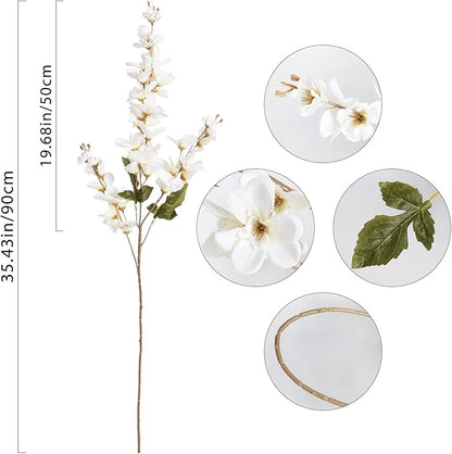 6PCS White Delphinium Artificial Flower Lifelike Larkspur Silk Flowers Plant 35.43'' Long Stem Blossoms Fake Flowers for Tall Vase Floral Arrangements Home Table Wedding Decor(White)