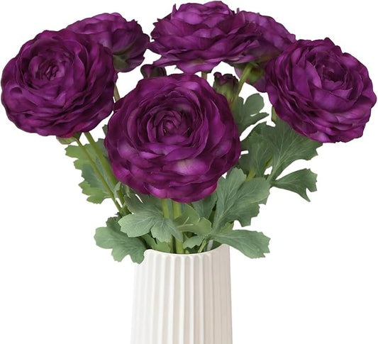 Ranunculus Artificial Flowers,6PCS Real Touch Flowers Bulk Purple Ranunculus Faux Flowers for DIY Wedding Bouquet Party Table Home Decor(Purple)